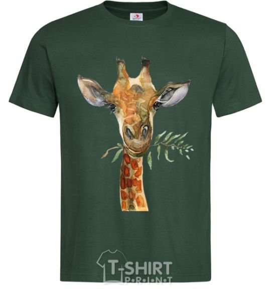 Men's T-Shirt A giraffe with a sprig of paint bottle-green фото