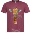 Men's T-Shirt A giraffe with a sprig of paint burgundy фото
