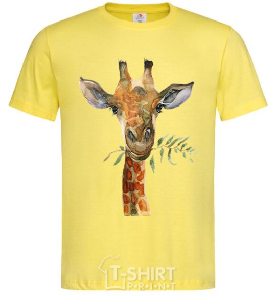 Men's T-Shirt A giraffe with a sprig of paint cornsilk фото