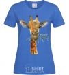 Women's T-shirt A giraffe with a sprig of paint royal-blue фото
