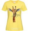 Women's T-shirt A giraffe with a sprig of paint cornsilk фото