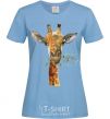 Women's T-shirt A giraffe with a sprig of paint sky-blue фото
