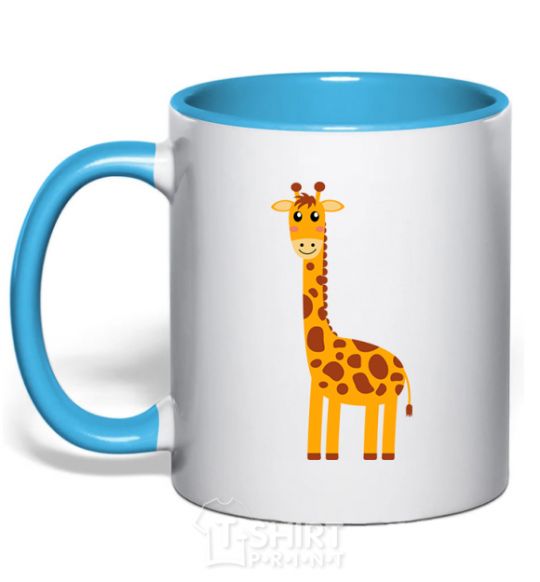 Mug with a colored handle Baby giraffe V.1 sky-blue фото