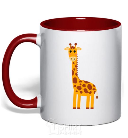 Mug with a colored handle Baby giraffe V.1 red фото