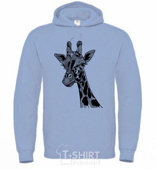 Men`s hoodie Giraffe long eyelashes sky-blue фото
