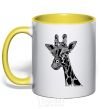 Mug with a colored handle Giraffe long eyelashes yellow фото