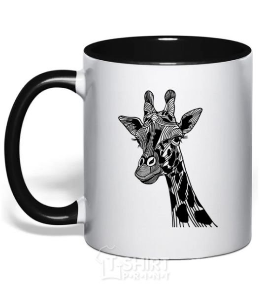 Чашка с цветной ручкой Жираф длинные ресницы Черный фото