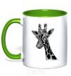 Mug with a colored handle Giraffe long eyelashes kelly-green фото