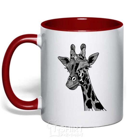 Чашка с цветной ручкой Жираф длинные ресницы Красный фото