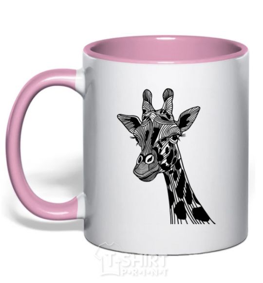 Mug with a colored handle Giraffe long eyelashes light-pink фото
