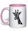 Mug with a colored handle Giraffe long eyelashes light-pink фото