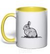 Mug with a colored handle Rabbit strokes yellow фото