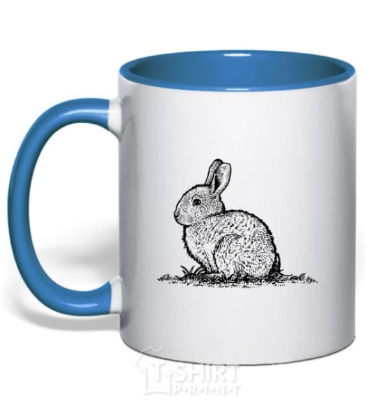 Mug with a colored handle Rabbit strokes royal-blue фото