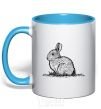 Mug with a colored handle Rabbit strokes sky-blue фото