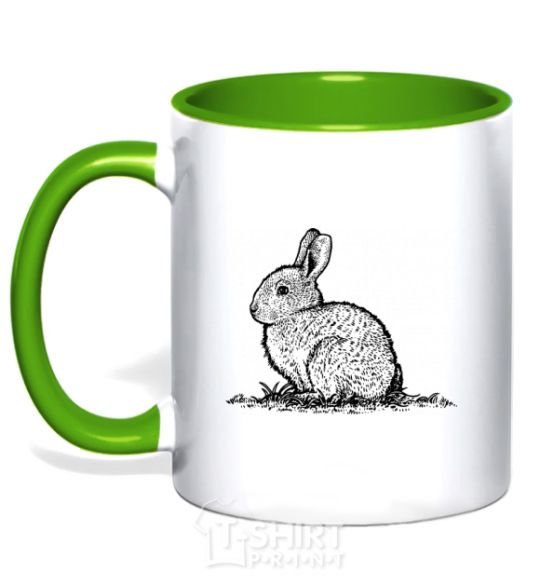 Mug with a colored handle Rabbit strokes kelly-green фото