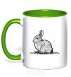 Mug with a colored handle Rabbit strokes kelly-green фото