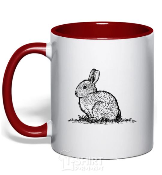 Mug with a colored handle Rabbit strokes red фото