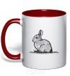 Mug with a colored handle Rabbit strokes red фото