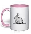 Mug with a colored handle Rabbit strokes light-pink фото