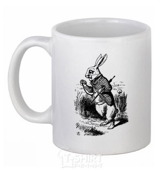 Ceramic mug A rabbit with a clock White фото