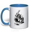 Mug with a colored handle A rabbit with a clock royal-blue фото