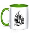 Mug with a colored handle A rabbit with a clock kelly-green фото
