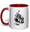 Mug with a colored handle A rabbit with a clock red фото