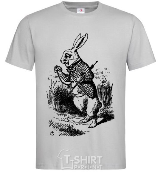 Men's T-Shirt A rabbit with a clock grey фото