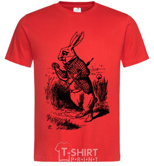 Men's T-Shirt A rabbit with a clock red фото