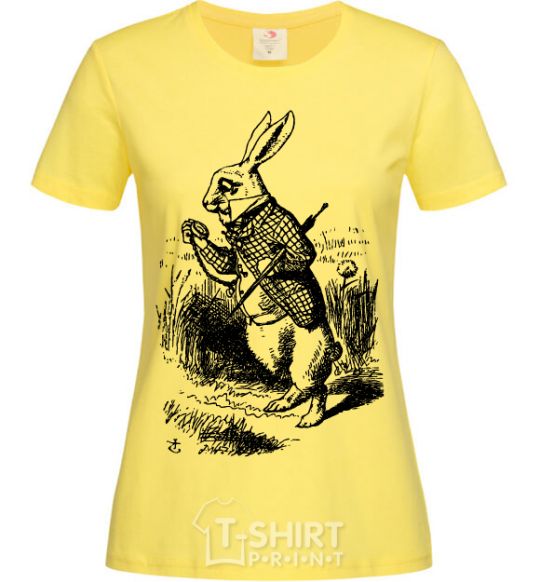 Women's T-shirt A rabbit with a clock cornsilk фото