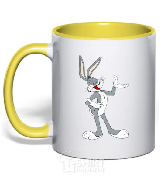 Mug with a colored handle Bucks Bunny yellow фото