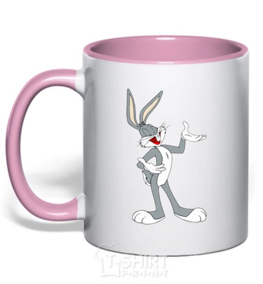 Mug with a colored handle Bucks Bunny light-pink фото