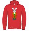 Мужская толстовка (худи) Кролик в красном пиджаке Ярко-красный фото