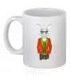 Ceramic mug A rabbit in a red jacket White фото