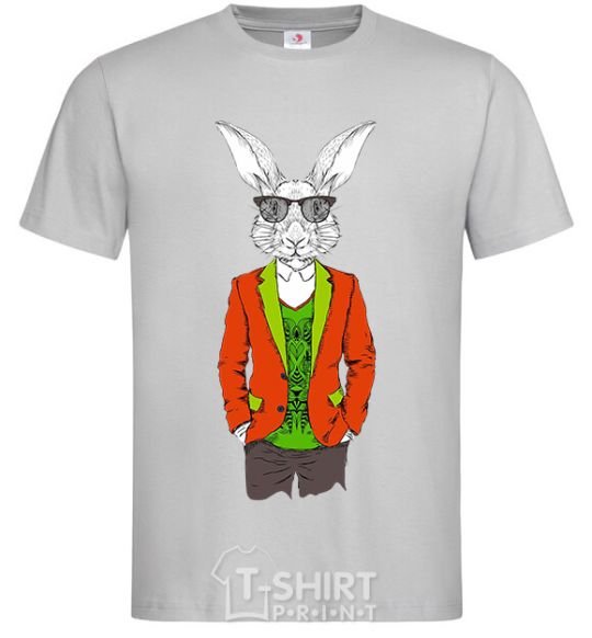 Men's T-Shirt A rabbit in a red jacket grey фото