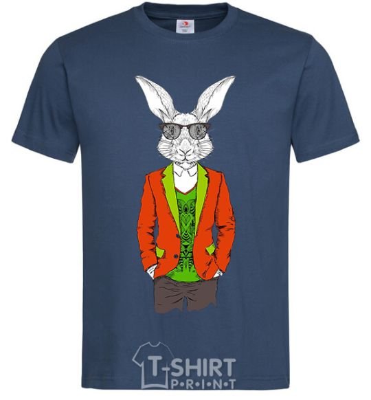 Men's T-Shirt A rabbit in a red jacket navy-blue фото