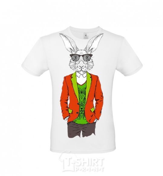 Men's T-Shirt A rabbit in a red jacket White фото