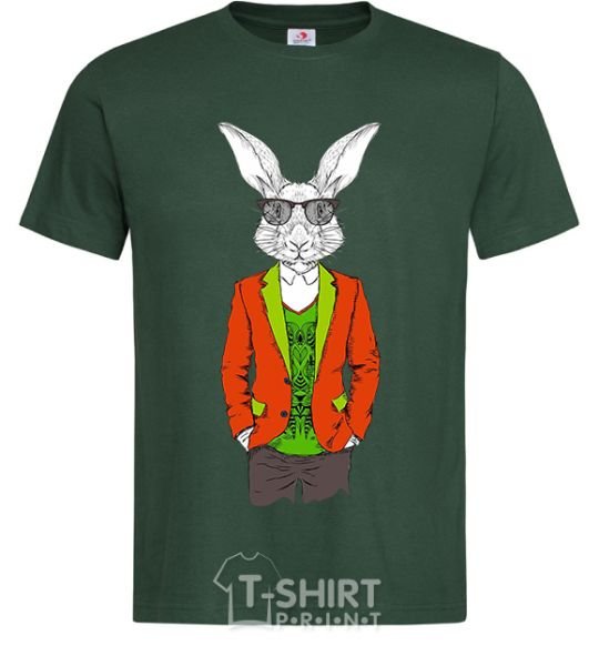 Men's T-Shirt A rabbit in a red jacket bottle-green фото