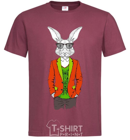 Men's T-Shirt A rabbit in a red jacket burgundy фото