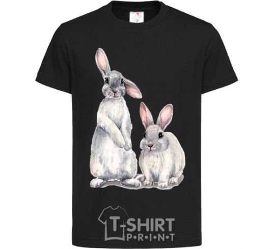 Kids T-shirt Watercolor bunnies black фото