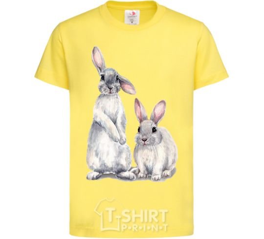 Kids T-shirt Watercolor bunnies cornsilk фото