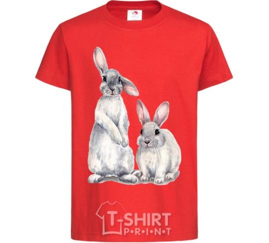 Kids T-shirt Watercolor bunnies red фото