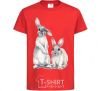 Kids T-shirt Watercolor bunnies red фото