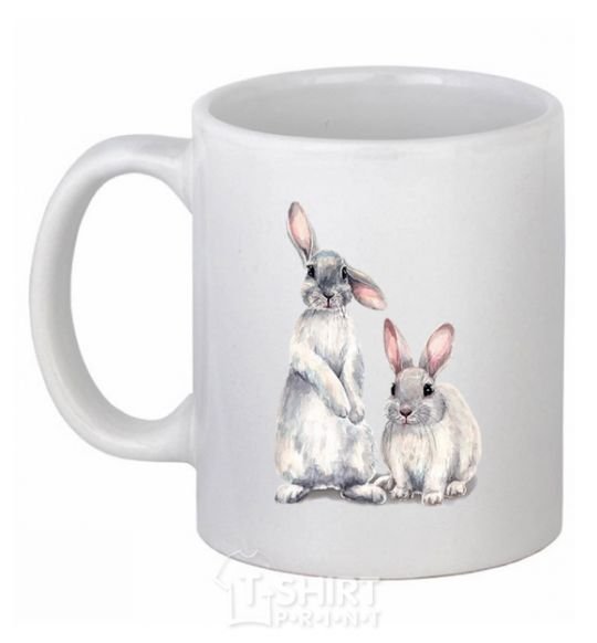 Ceramic mug Watercolor bunnies White фото