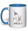 Mug with a colored handle Watercolor bunnies royal-blue фото