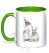 Mug with a colored handle Watercolor bunnies kelly-green фото