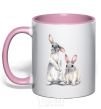 Mug with a colored handle Watercolor bunnies light-pink фото