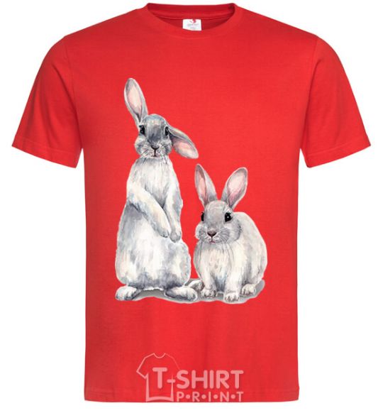 Men's T-Shirt Watercolor bunnies red фото