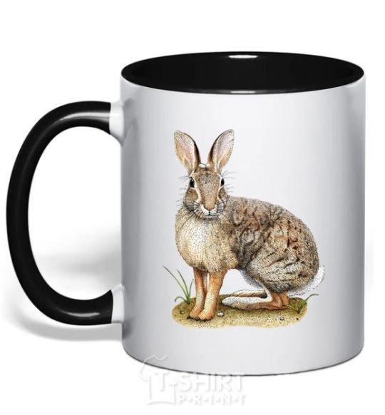 Mug with a colored handle Brush rabbit black фото