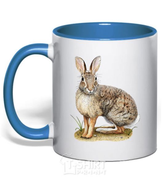 Mug with a colored handle Brush rabbit royal-blue фото